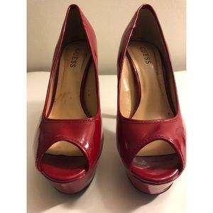 Guess red platform heel with open toe size 8.5